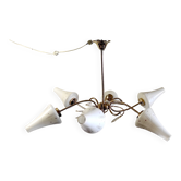 Lustre 6 feux moderniste en laiton doré - années 50/60