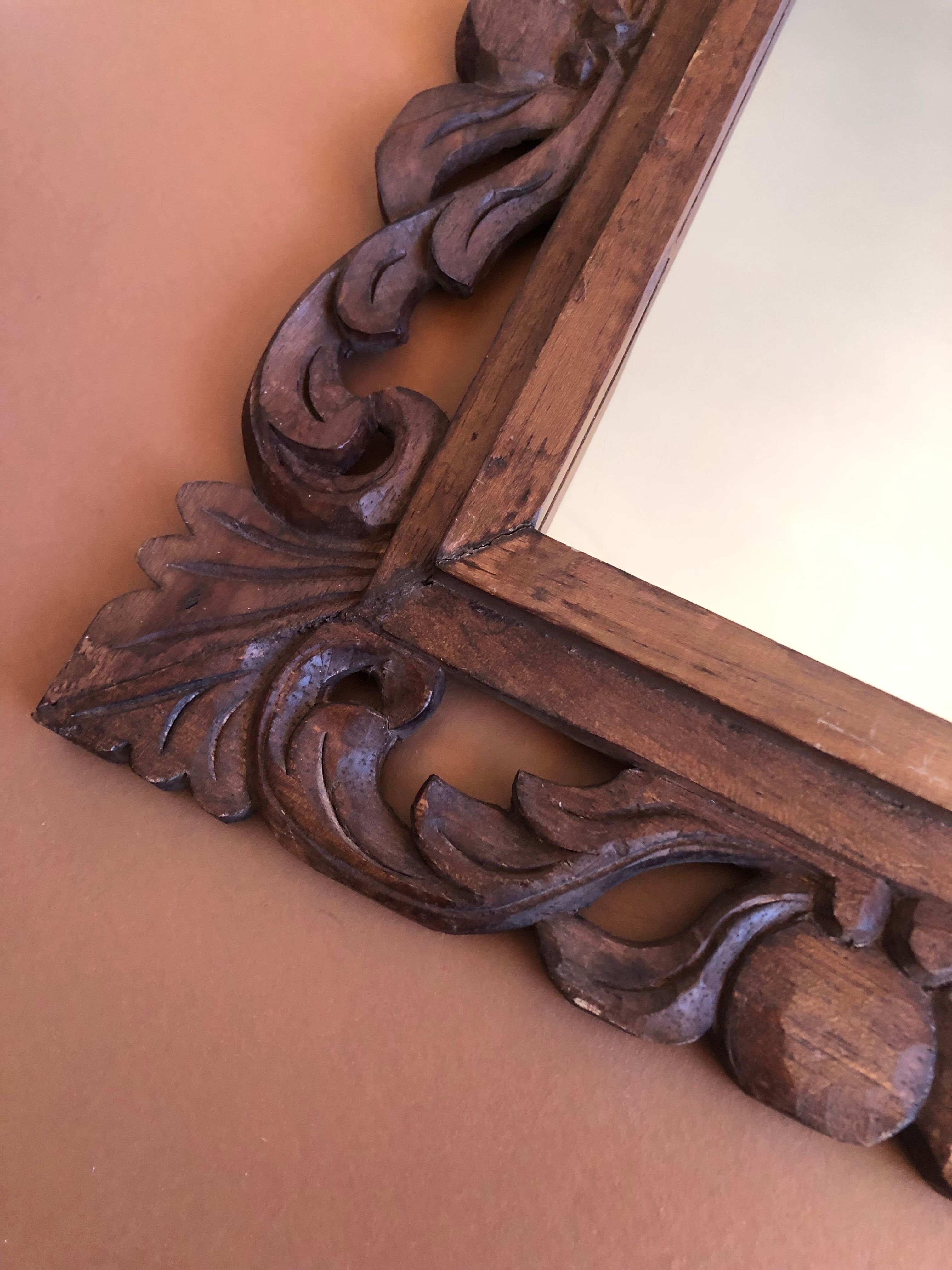 Old mirror carved wooden frame