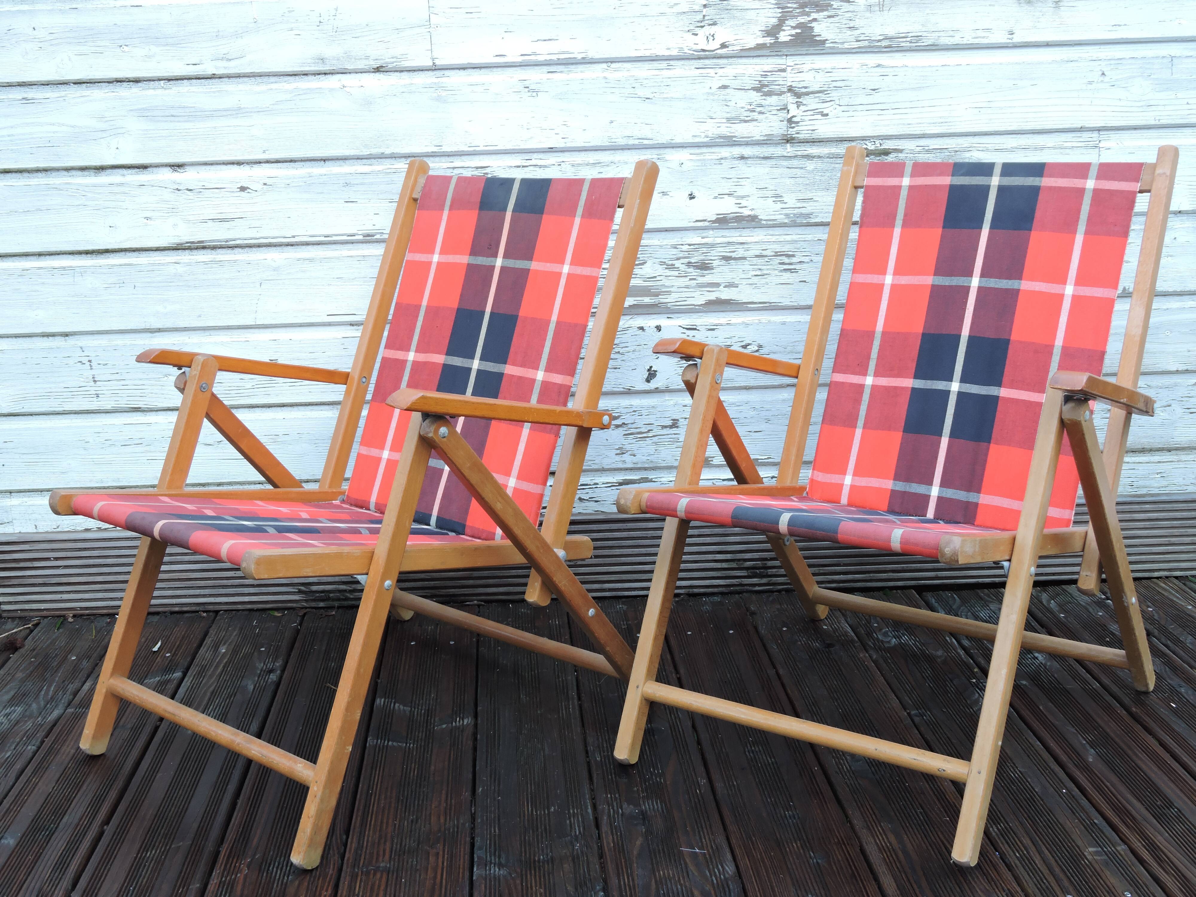 Pair of folding camping chairs Plidéal vintage 1950