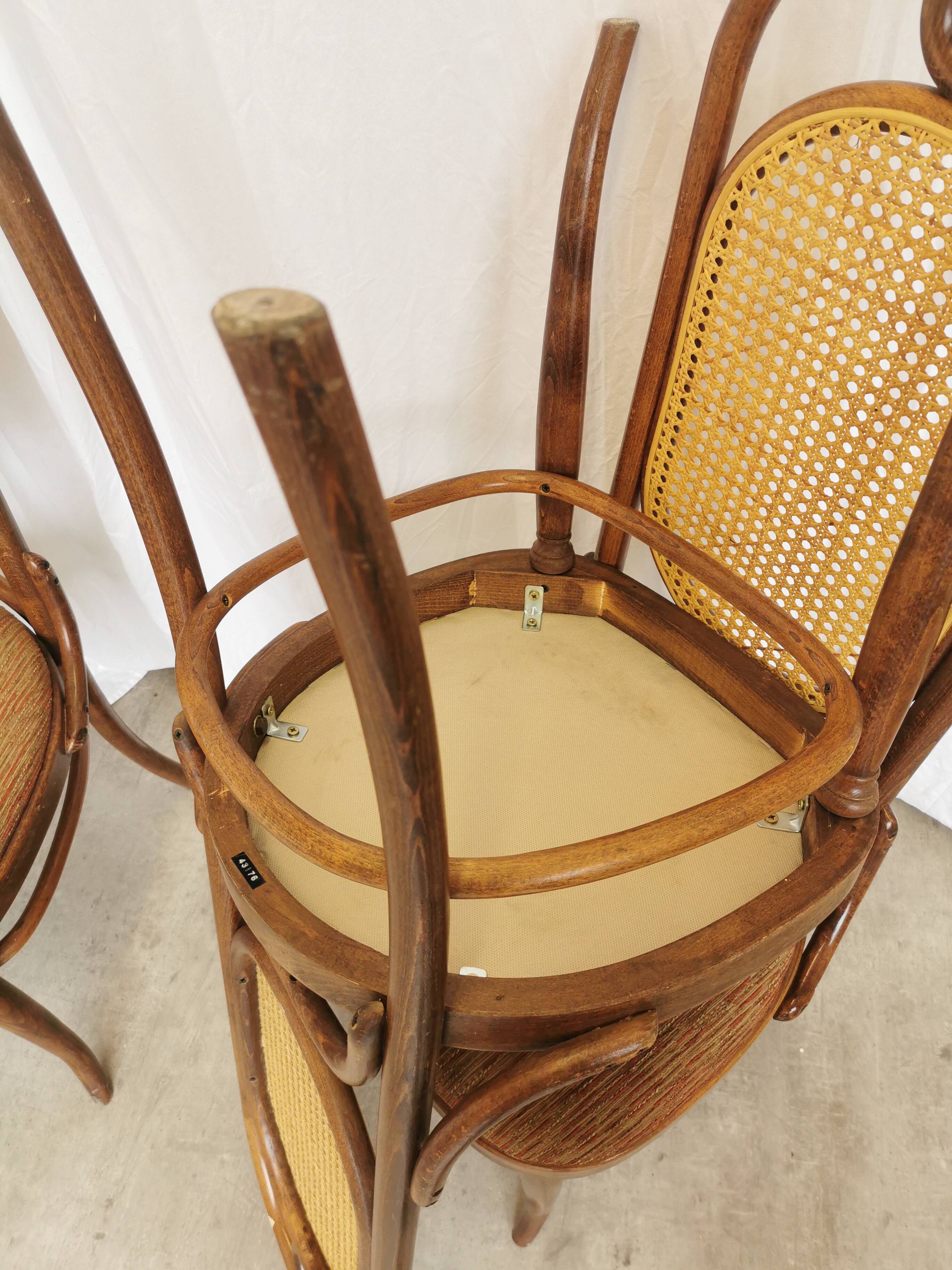 Set of 4 Vintage Bentwood Dining Chairs: Cane Back, Thonet Style