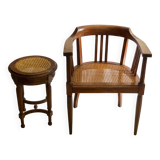 Fauteuil et tabouret anciens assise cannée et pieds cannelés