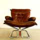 Vintage mid-century Scandinavian cognac leather lounge chair by Harald Relling