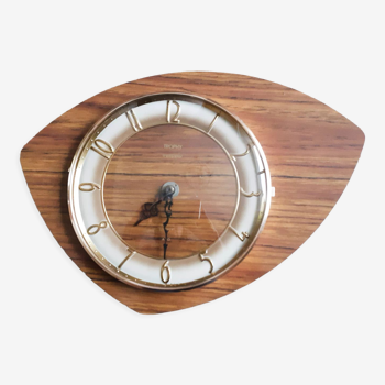 Brown and gold formica clock, vintage, 50s, functional