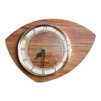 Brown and gold formica clock, vintage, 50s, functional