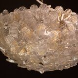 Murano Ceiling Light Gold and Traspare Flower by Seguso for Venini, Italy, 1960s