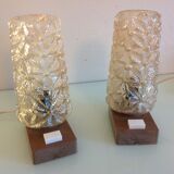 Pair of vintage bedside lamps in conical smoked glass