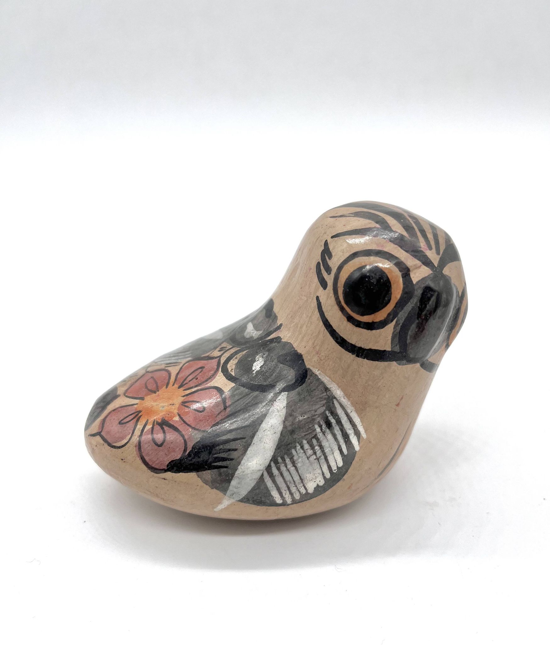 Vintage ceramic owl from Mexico, hand-painted bird.
