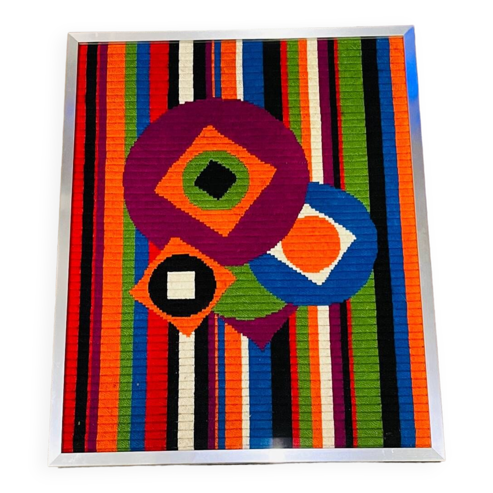 Vintage tapestry 1970 wool geometric patterns Patrice Allard