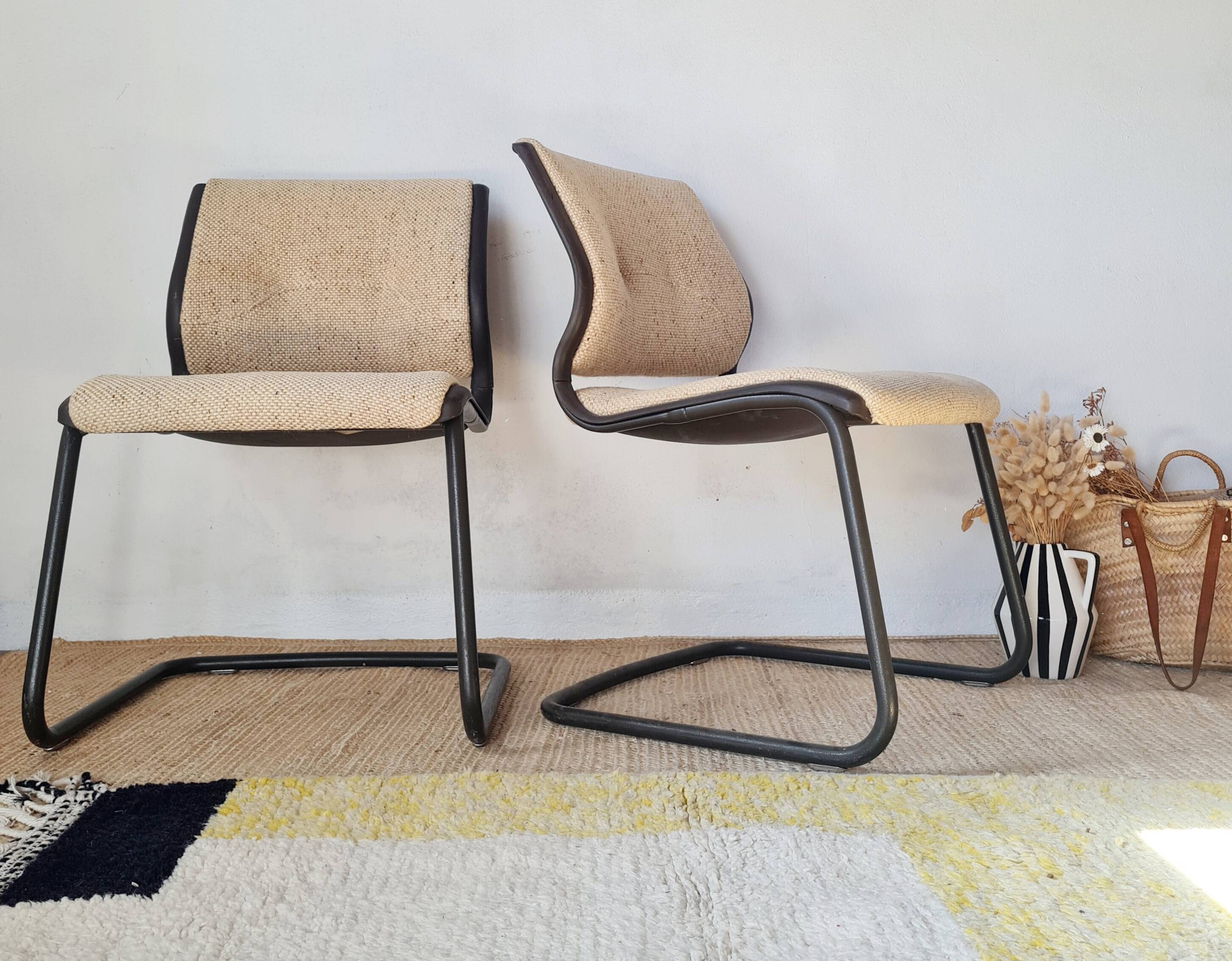 Pair of Strafor chairs from the 70s - bouclette fabric