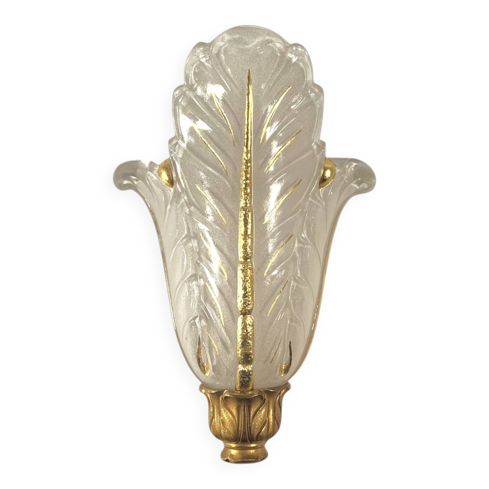 "Palmette" Art Deco Wall Light – Bronze signed Vasseur VH no. 5027 & Ezan Glass