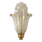 "Palmette" Art Deco Wall Light – Bronze signed Vasseur VH no. 5027 & Ezan Glass