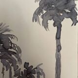 Signed monochrome watercolor painting “sunset over the palm trees”