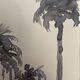 Signed monochrome watercolor painting “sunset over the palm trees”