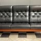 Teak and Black Leather 32 seat sofa by HS Denmark 1970s