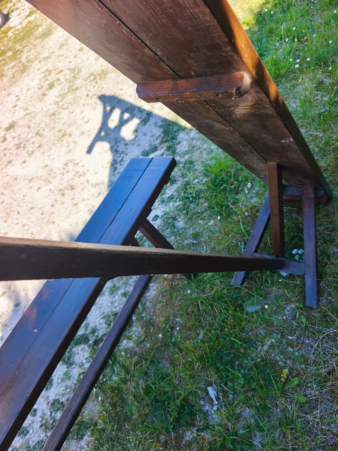 Pair of rustic antique long benches in solid wood – 195 cm