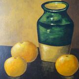 Still life painting with oranges and vase signed oil on canvas