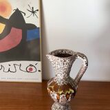Large Vallauris Fat Lava brown and yellow ceramic pitcher from the 70s