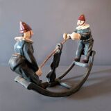 Jouet ancien "Bascule aux clowns en fonte peinte" années 1930