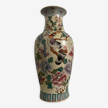 Vase balustre chinois 19eme oiseaux fleurs