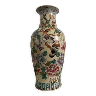 Vase balustre chinois 19eme oiseaux fleurs