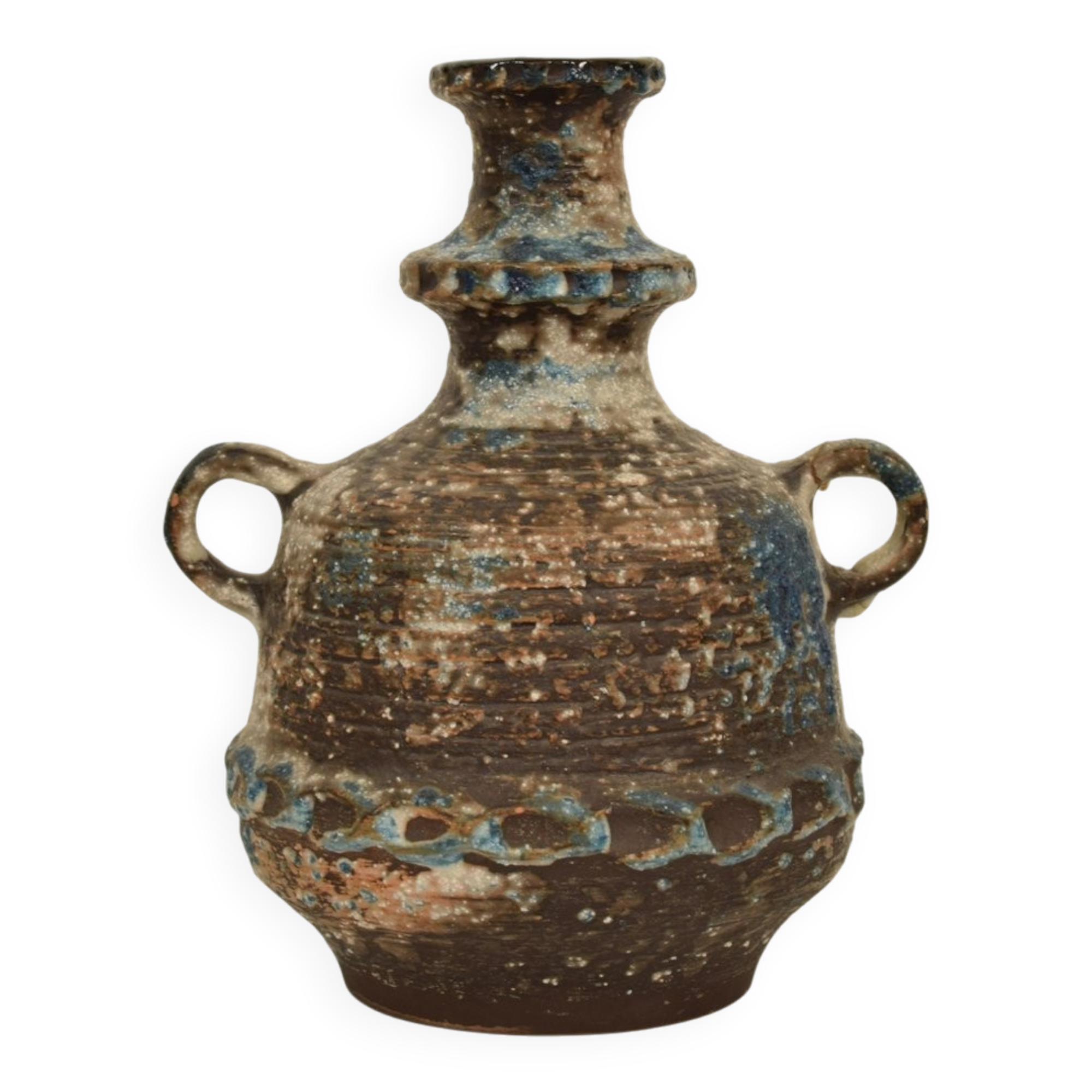 German Blue, Brown, Green & White Ceramic Amphora Vase, 1970s