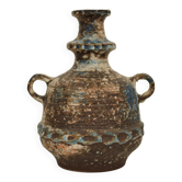 Vase amphore en céramique bleue, brune, verte et blanche, années 1970