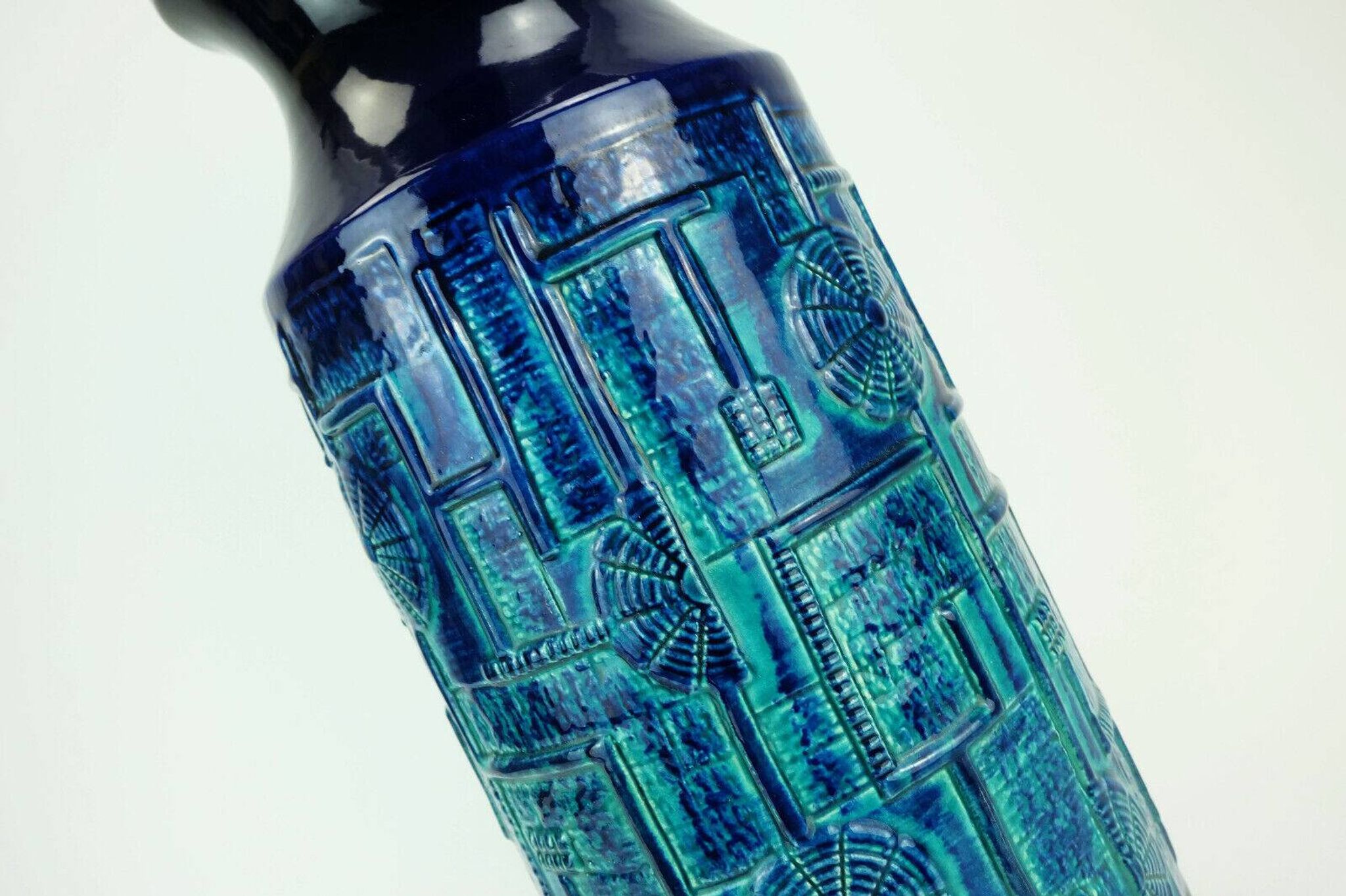 1960s bay keramik FLOOR VASE bodo mans decor 'narvik' blue and turquoise 956-45