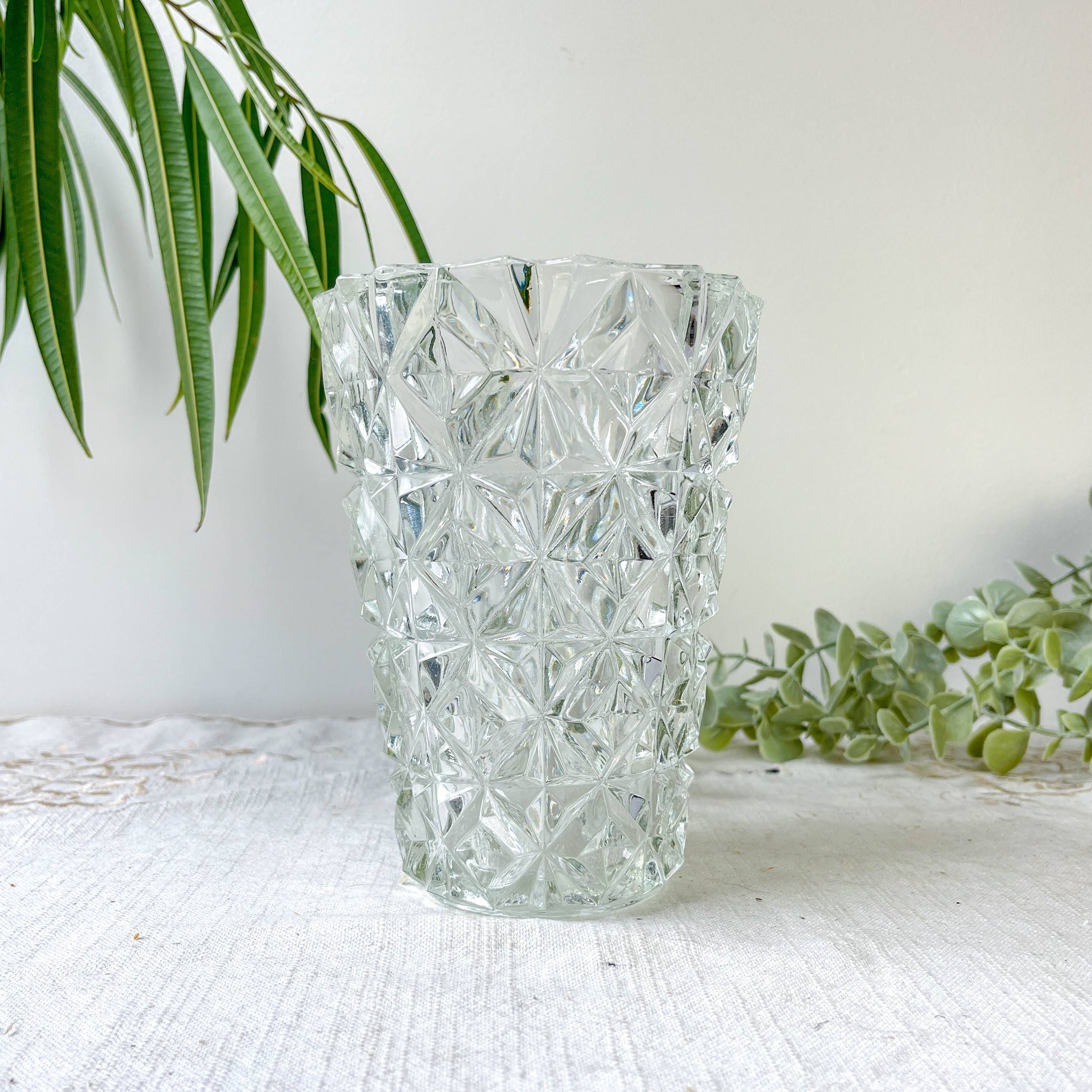 Small vintage glass vase with geometric pattern