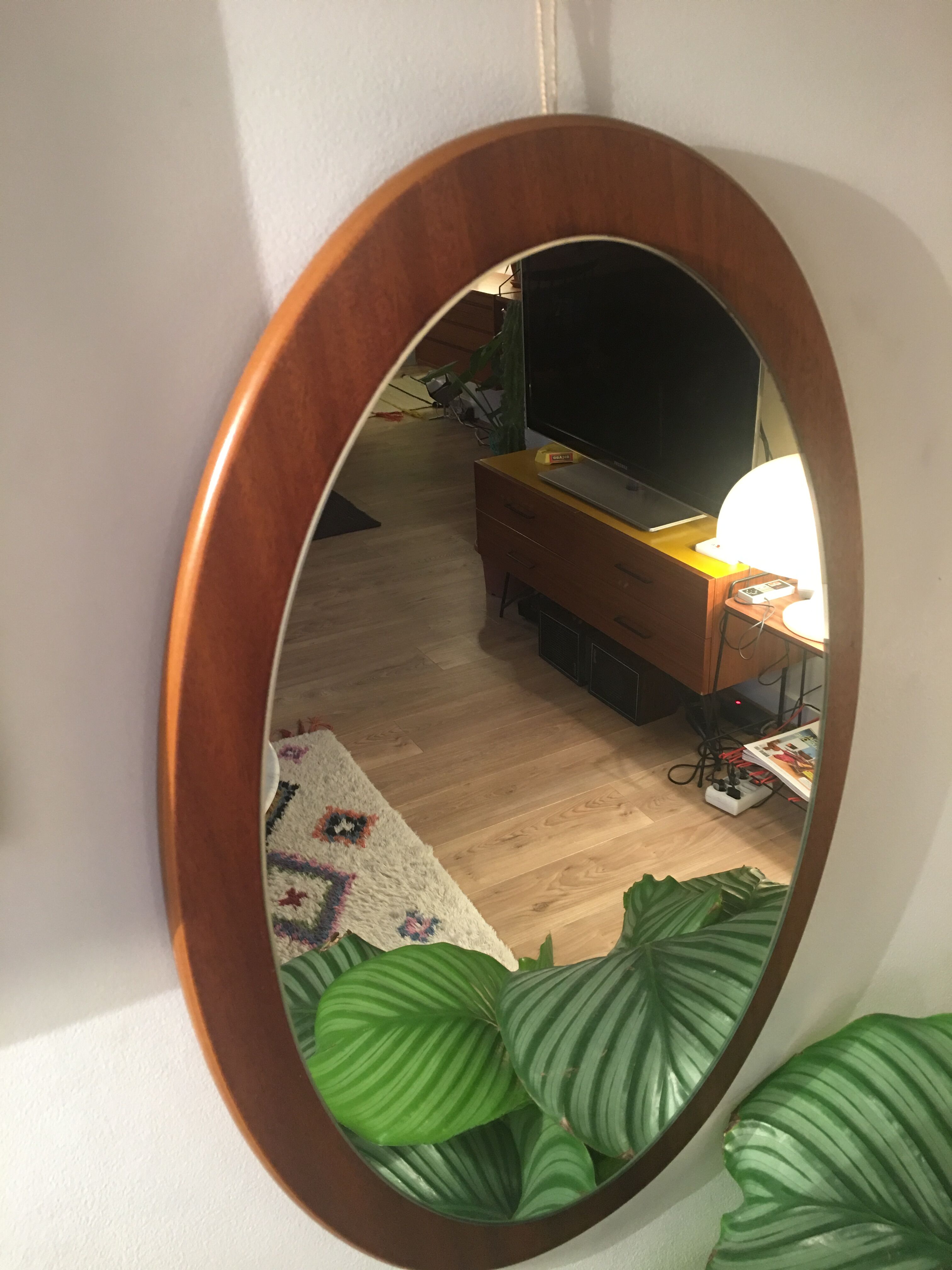 Mirror Scandinavian teak oval 36x57cm