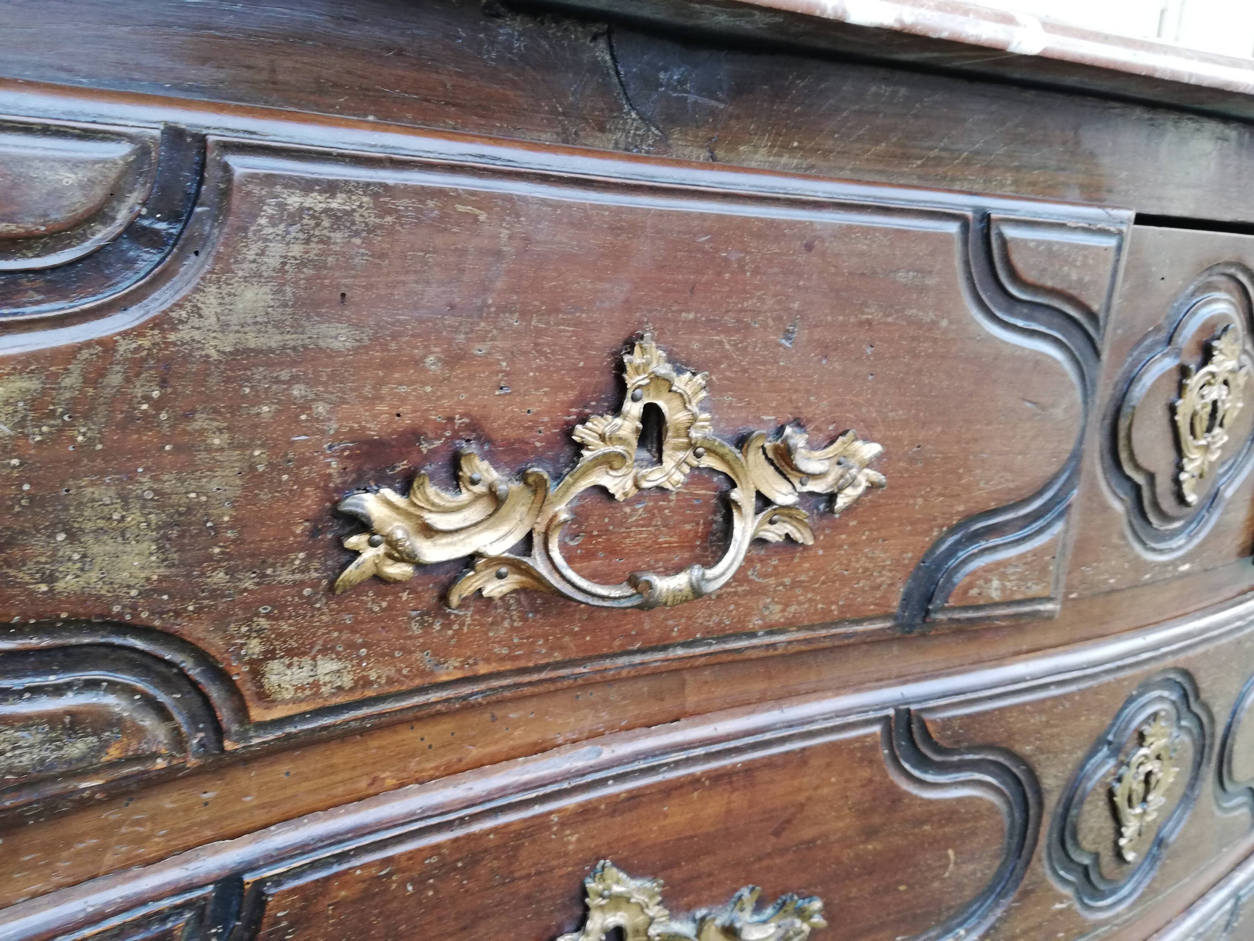 Louis XVI style curved chest of drawers, wooden structure and marble top