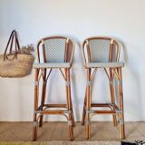 Vintage Gaty bar stools in two-tone rattan and cane.