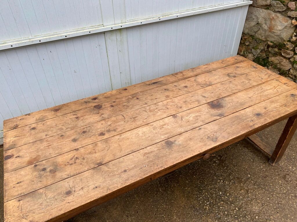 Farmhouse dining table 205cm for 8/10 people in solid pine with 1 drawer 1930