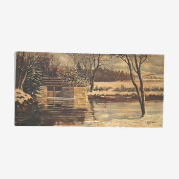 Ancienne toile sur bois 1m