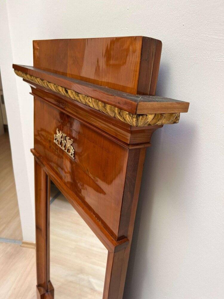 Biedermeier Cherry Wall Mirror with Brass Decor, South Germany, 1820s