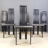 Set of 6 post modern black leather dining chairs, 1980s