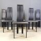 Set of 6 post modern black leather dining chairs, 1980s
