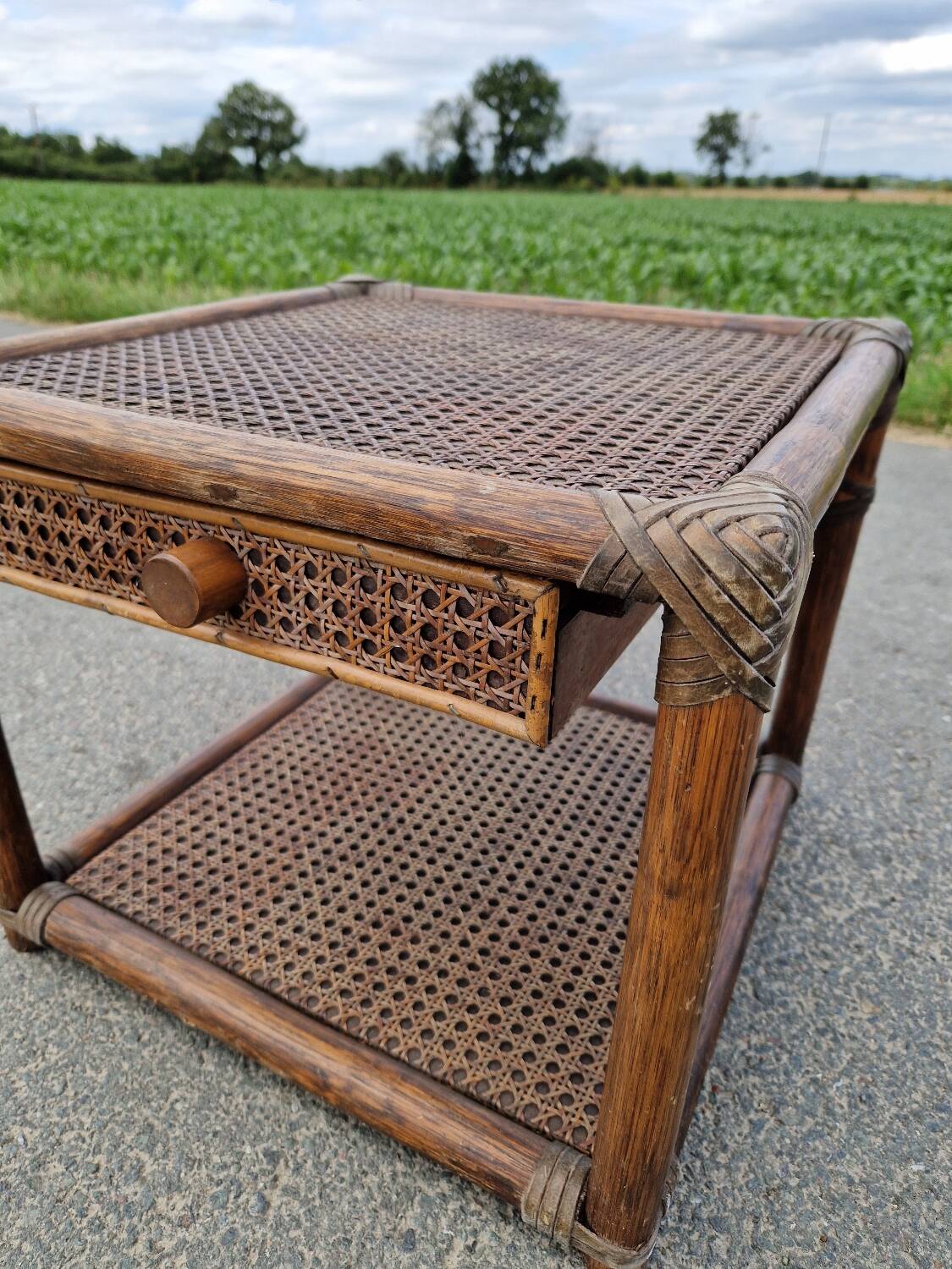 Vintage rattan bedside table