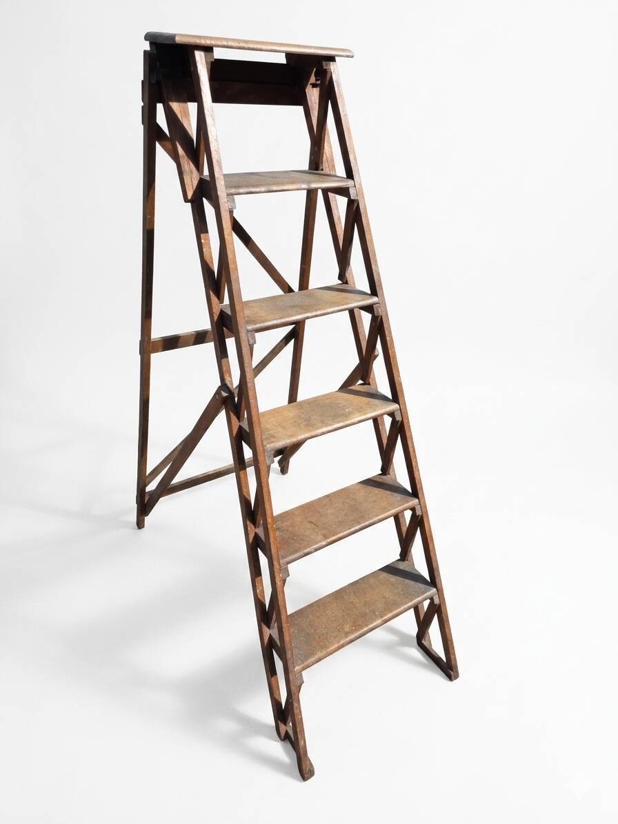 Old wooden step ladder with 6 steps