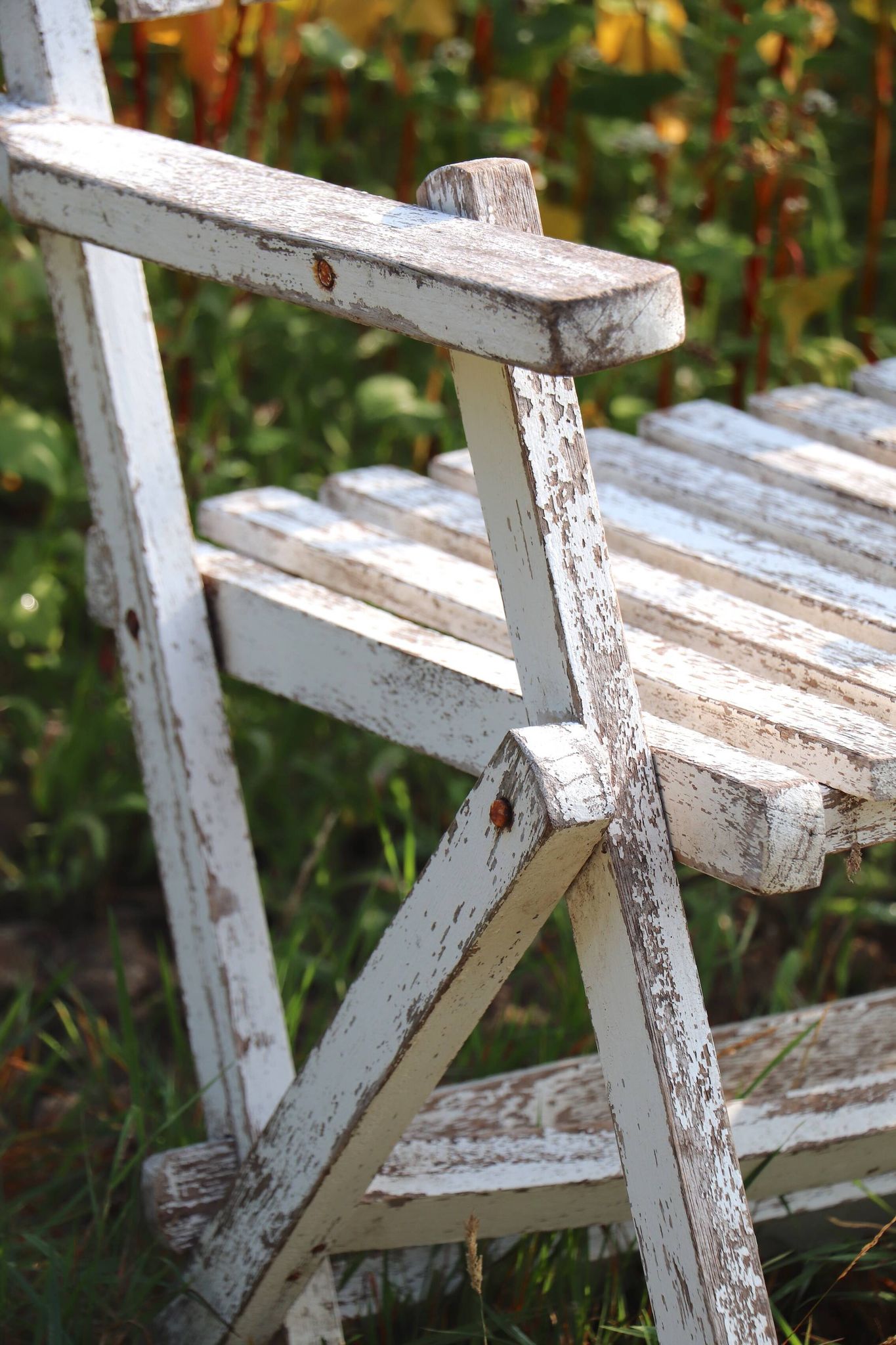 Set of 4 folding garden chairs in slatted wood – 1940 design