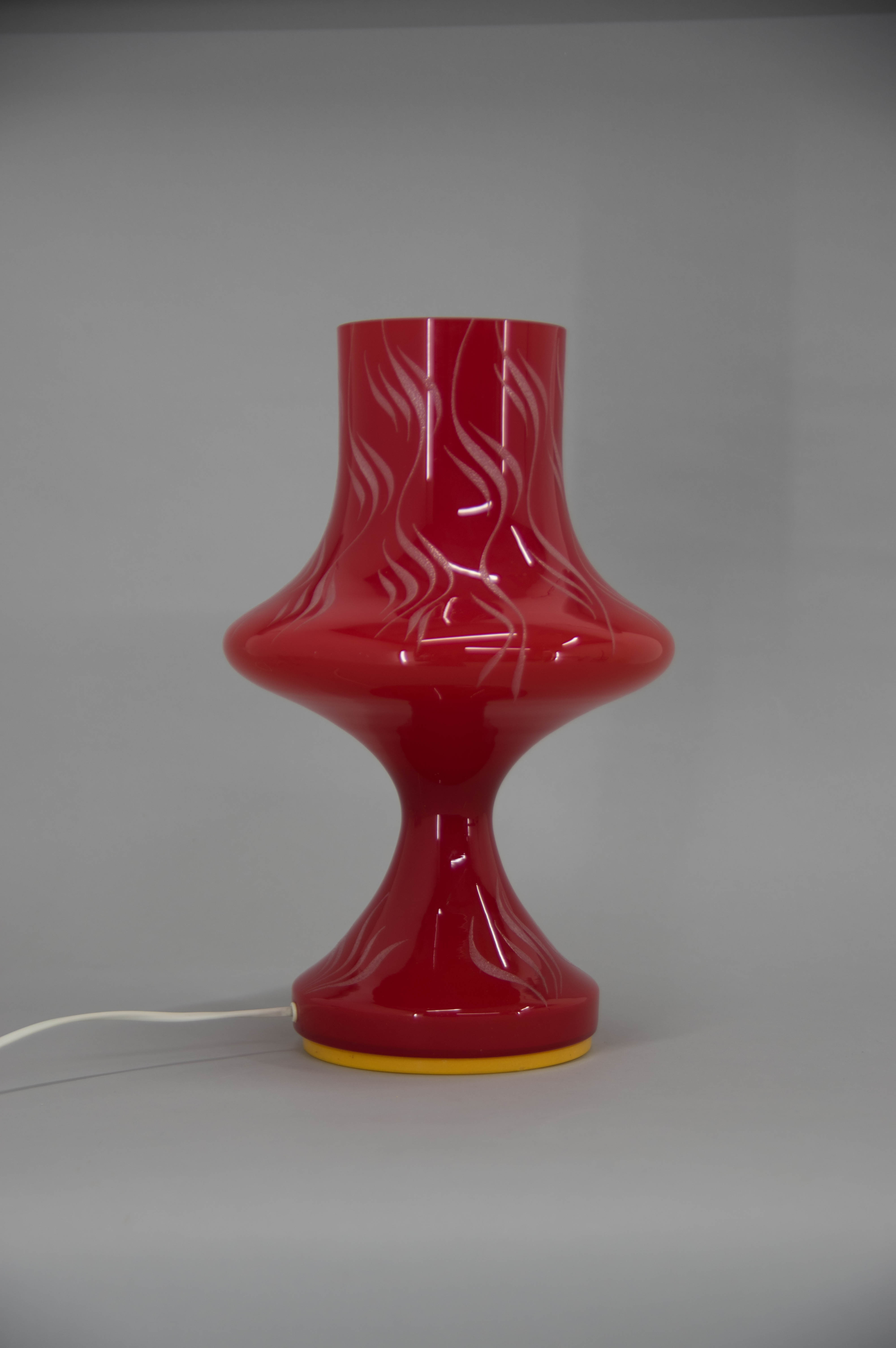 All Glass Red Table Lamp by Valasske Mezirici, 1970s