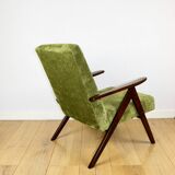 Classic armchair Var B-310 1960s vintage olive structural velvet - dark wood