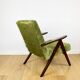 Fauteuil classique Var B-310 en velours structural olive vintage des années 1960 - bois foncé