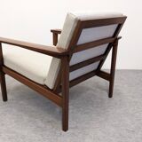 Pair of Scandinavian style armchairs in teak, France circa 1950.