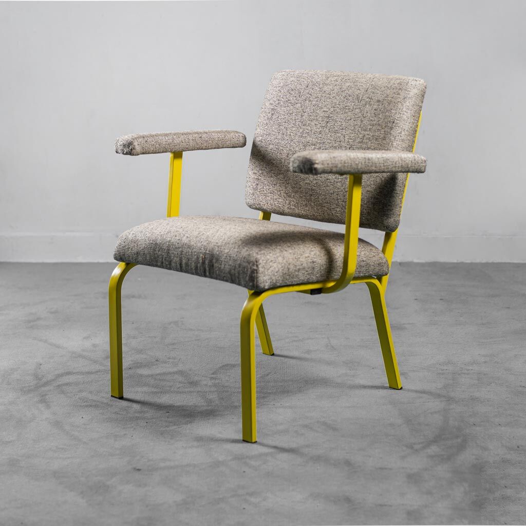 SET 3 HANDMADE CHAIRS METAL FABRIC 70S VINTAGE