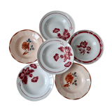 Lot de 6 assiettes creuses dépareillées rouges Digoin, Moulin des Loups, Badonvillier