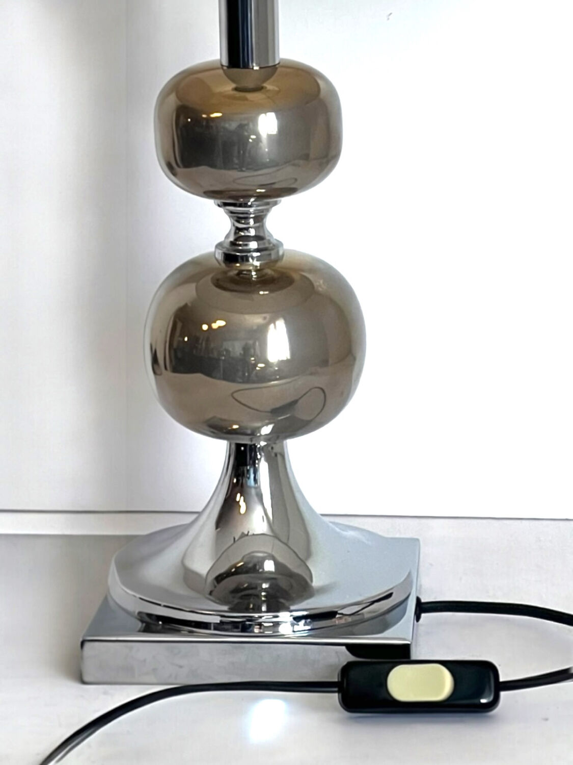 Lampe de table style Philippe Barbier – Abat-jour refait Acier et Lin