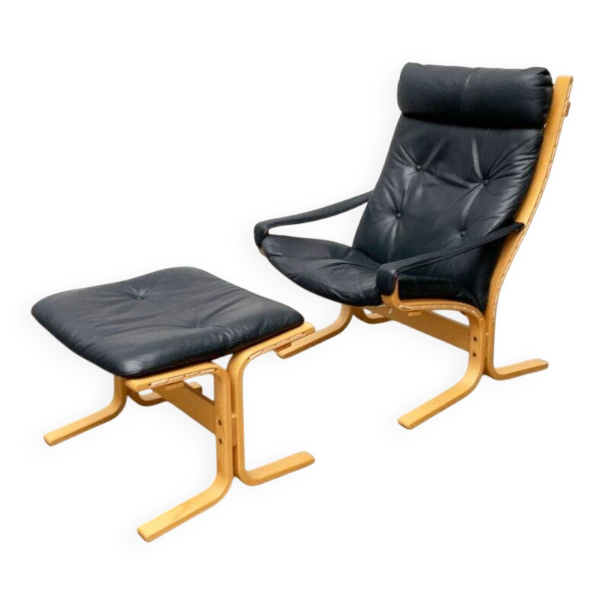 Siesta lounge chair set in Norwegian leather with ottoman by Ingmar Relling for Ekornes