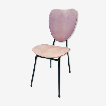 Chaise années 60 skaï vieux rose