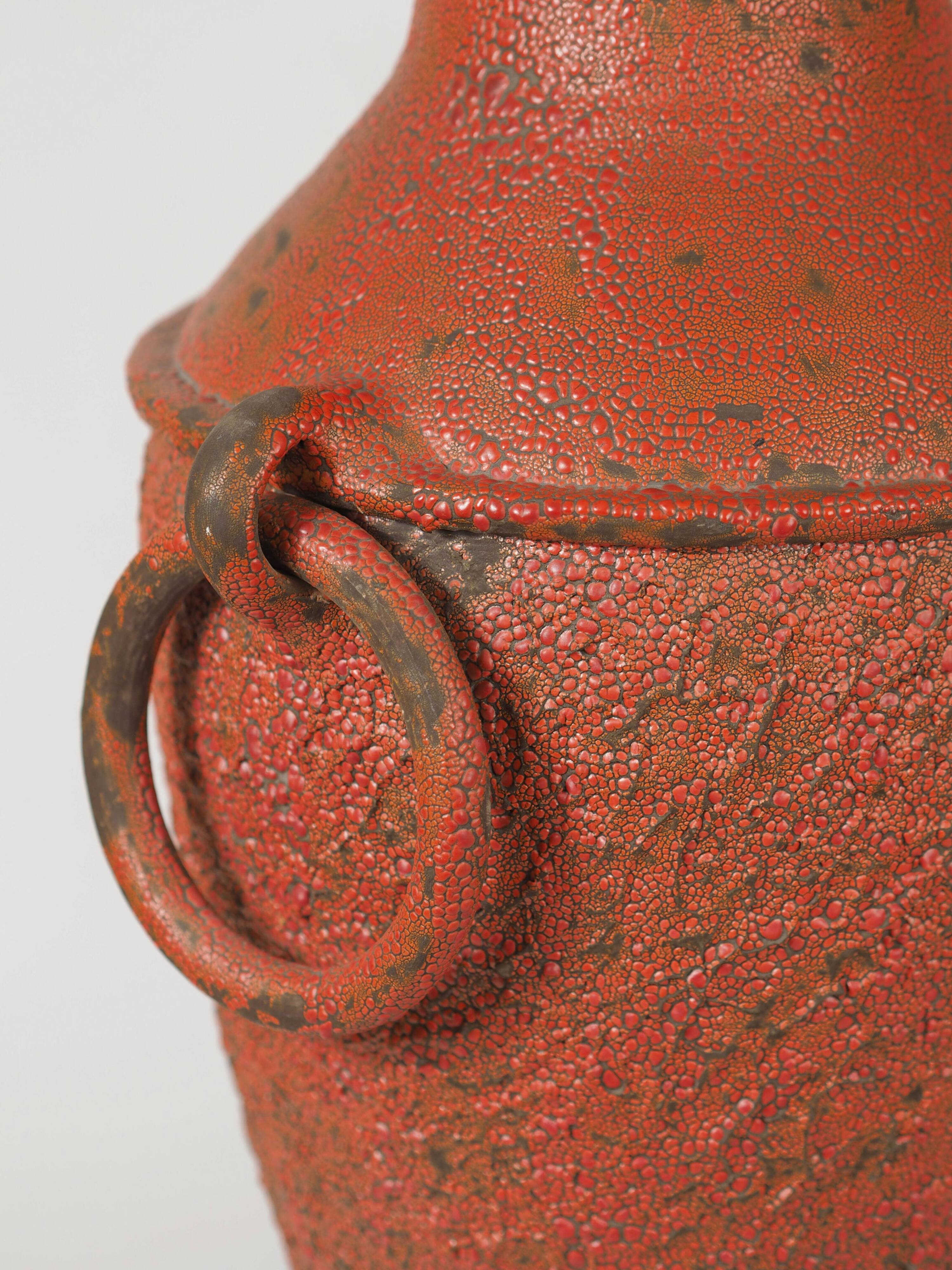 Monumental sun vase "Fat Lava" from the mid-century, with a rare movable ceramic handle handmade.
