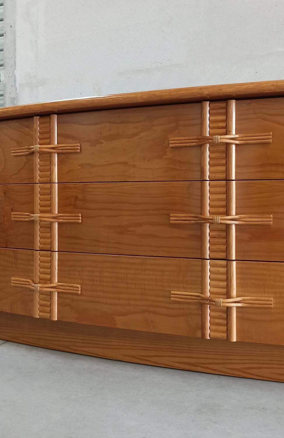 Vintage chest of drawers with bamboo and rattan details